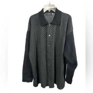 Raffi Men’s Wool Blend Printed‎ Black Button Front Sweater Shirt- Size Large
